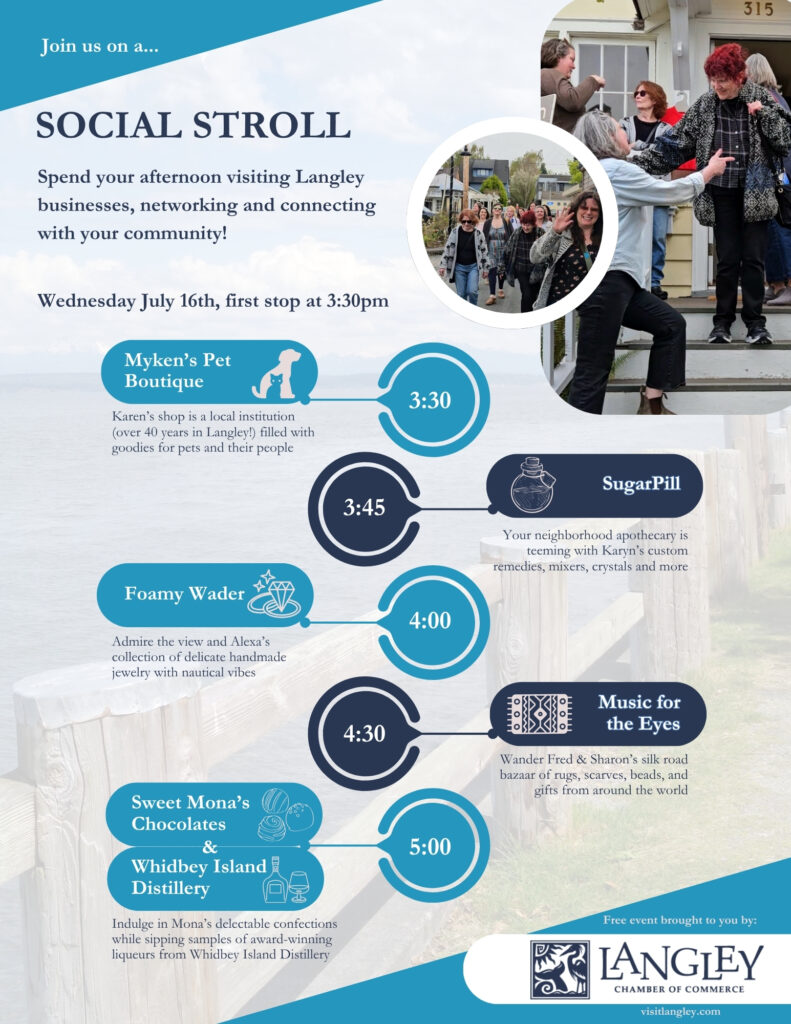 Social stroll July with copy Langley Chamber of Commerce